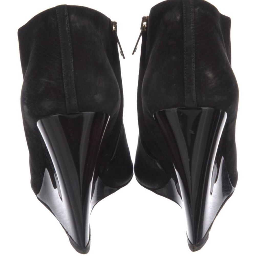 Burberry Black Suede Wood Wedge Peep Toe Booties EU 39/US 9 - Picture 4 of 5